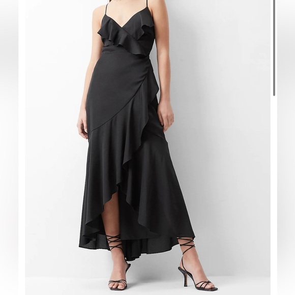 NWT Express Satin Ruffle Hi-Lo Maxi Dress - Picture 1 of 8